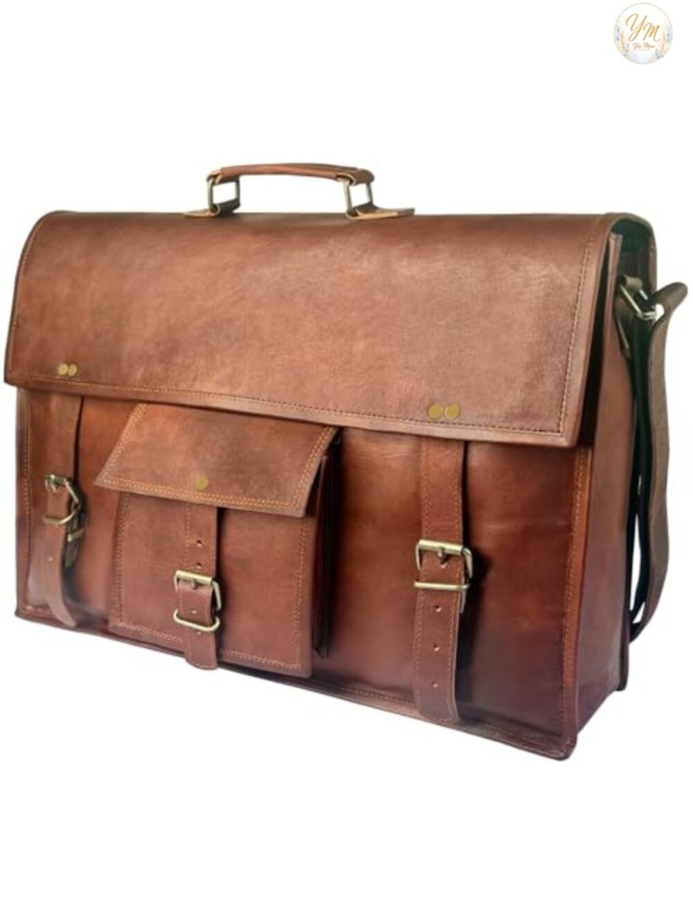 Full Grain Leather Messenger Bag for Men, Large 18" Laptop Briefcase, Vintage
